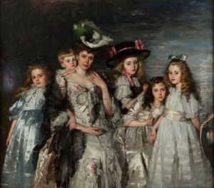 Portrait of Mrs.  A.G.M. van Ogtrop-Hanlo (1871-1944) and her five children