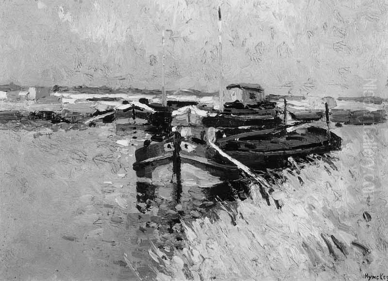 Schepen op de IJzer Oil Painting by Raoul Hynckes