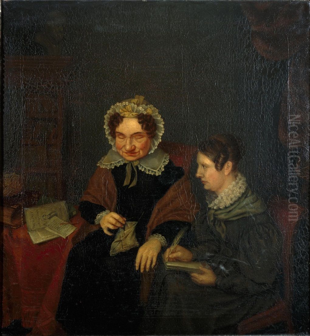 Double portrait of Petronella Moens (1762-1843) and A. Camphuis (....-....) Oil Painting by Margaretha Cornelia Boellaard