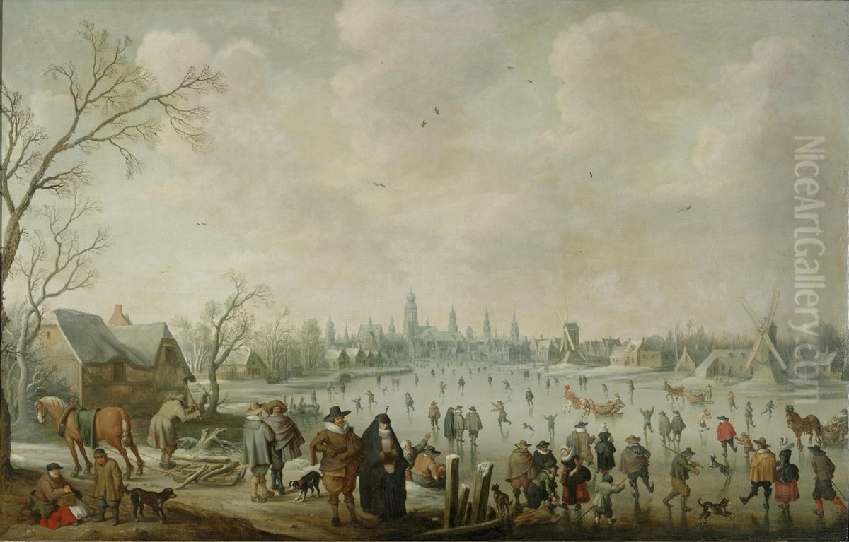Ice Scene Oil Painting by Joost Cornelisz Droochsloot