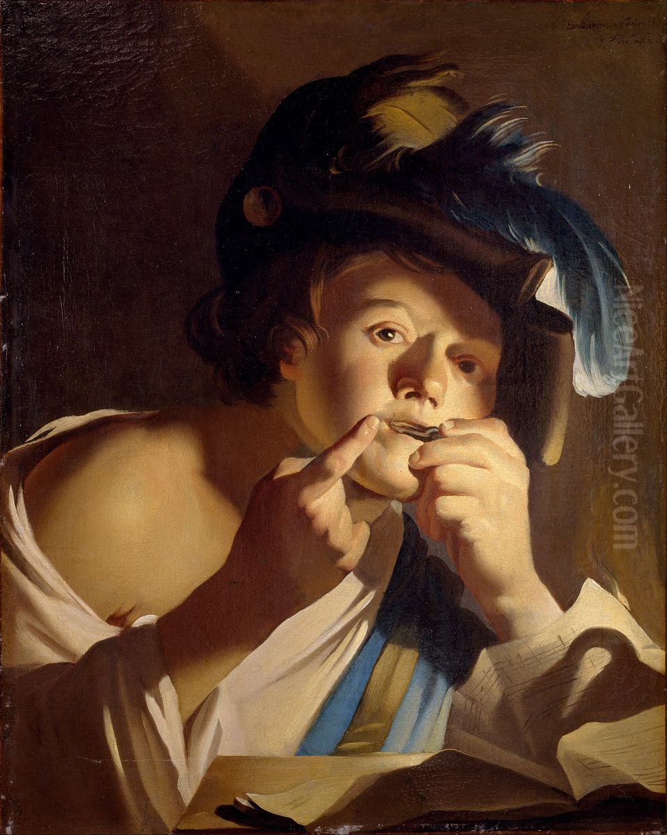 Young Man with a Jew's Harp Oil Painting by Dirck Van Baburen