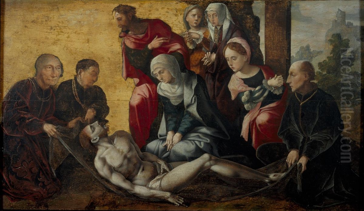The Lamentation with members of the Van Egmont family Oil Painting by Jan Van Scorel