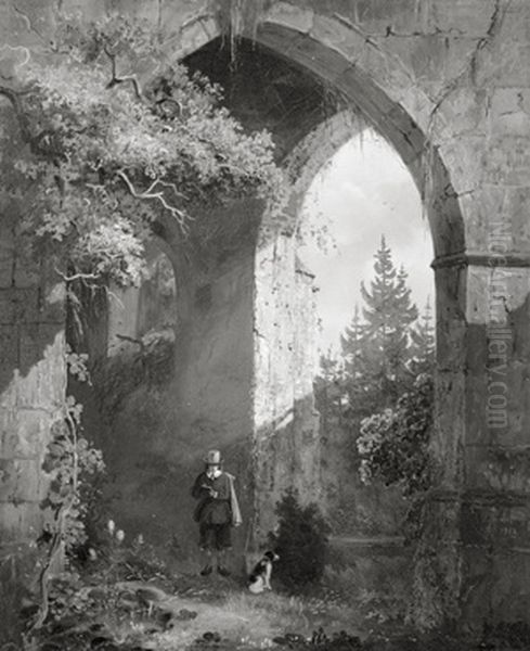 Man at a ruin Oil Painting by Joannes van Liefland