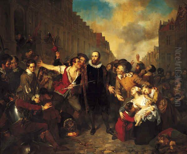De zelfopoffering van burgemeester Van der Werff Oil Painting by Egide Charles Gustave Wappers