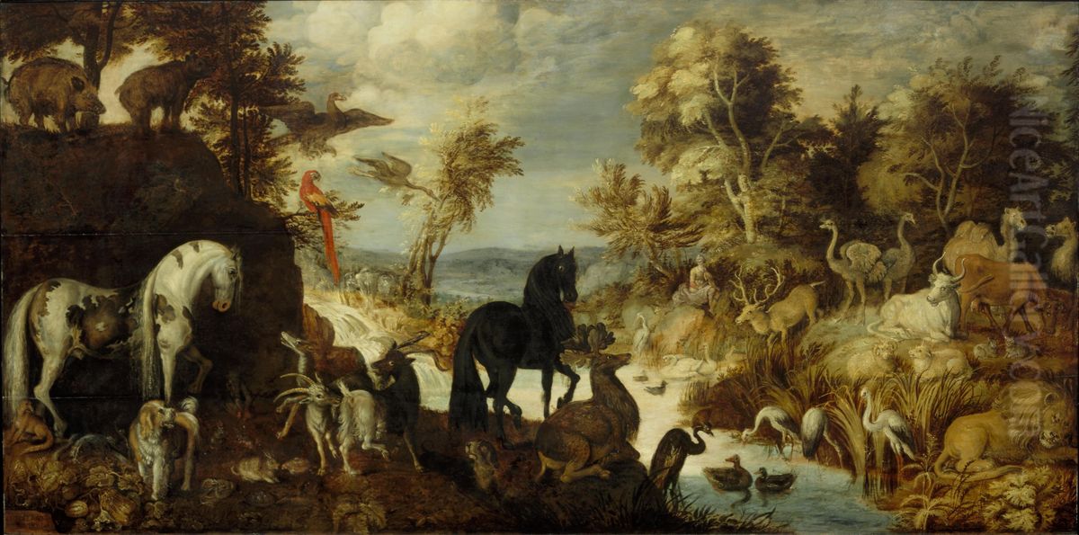 Orpheus playing the lyre in front of the animals Oil Painting by Roelant Savery