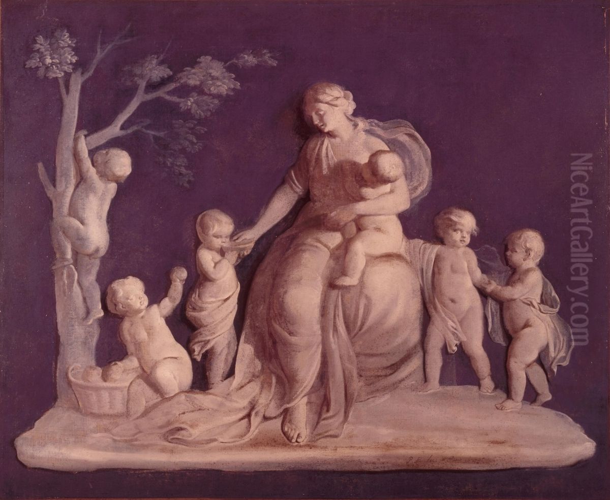 Allegorical representation of a woman with putti Oil Painting by Piat Joseph Sauvage