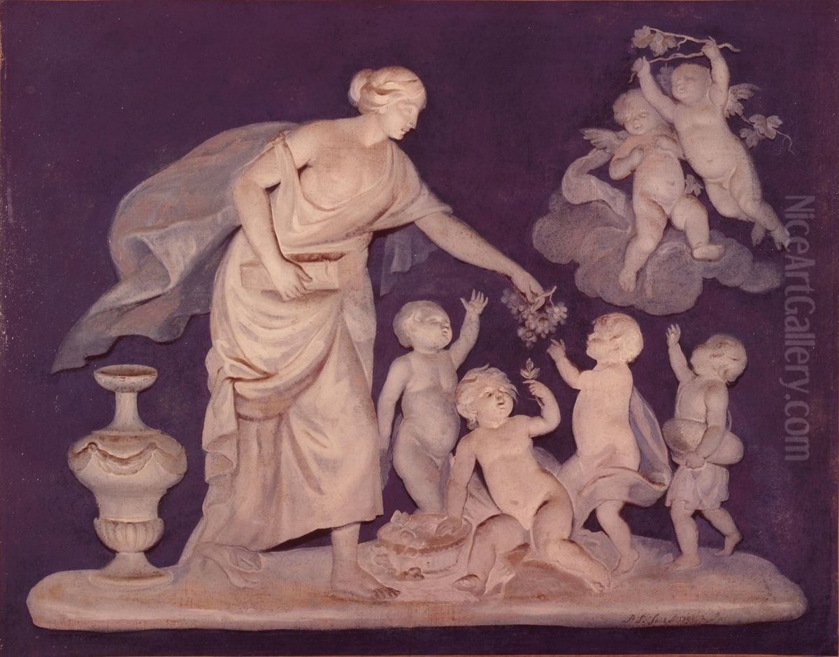 Allegorical Representation of a Woman Handing out Grapes on Putti Oil Painting by Piat Joseph Sauvage