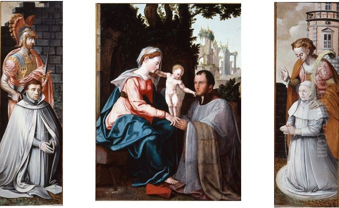 Cartouche met randschrift en het devies van Johannes de Visscher van der Gheer: rietstengels die buigen maar niet breken in de golven; de wapens De Visscher, bastaardtak Culenborg en Van de Leck Oil Painting by Jan Van Scorel Cartouche met randschrift en het devies van Johannes de Visscher van der Gheer: rietstengels die buigen maar niet breken in de golven; de wapens De Visscher, bastaardtak Culenborg en Van de Leck Oil Painting by Jan Van Scorel