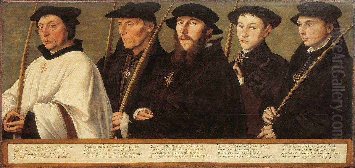 Five Members of the Utrecht Brotherhood of Jerusalem Pilgrims Oil Painting by Jan Van Scorel Five Members of the Utrecht Brotherhood of Jerusalem Pilgrims Oil Painting by Jan Van Scorel