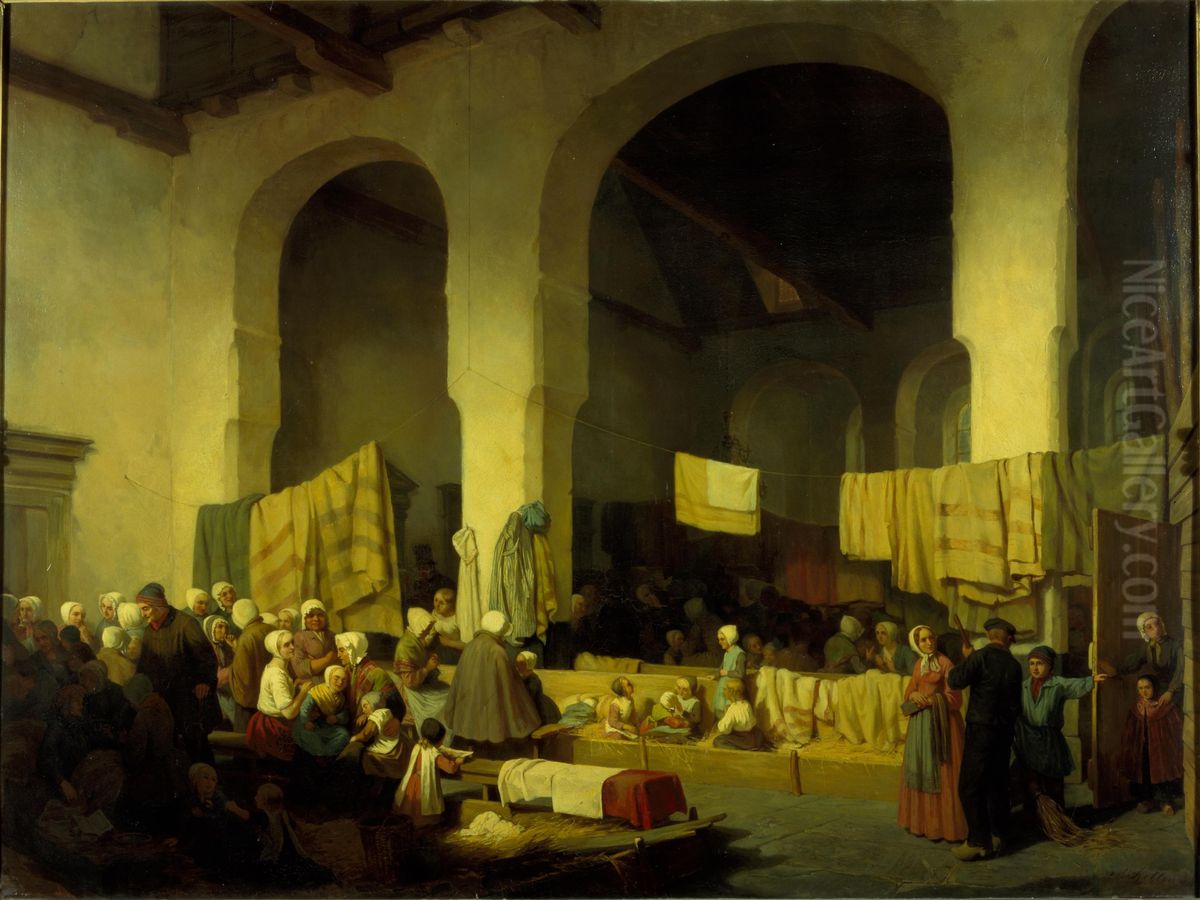 Victims of the flood from Veenendaal in St. Geertruida Church in Utrecht Oil Painting by David Van Der Kellen