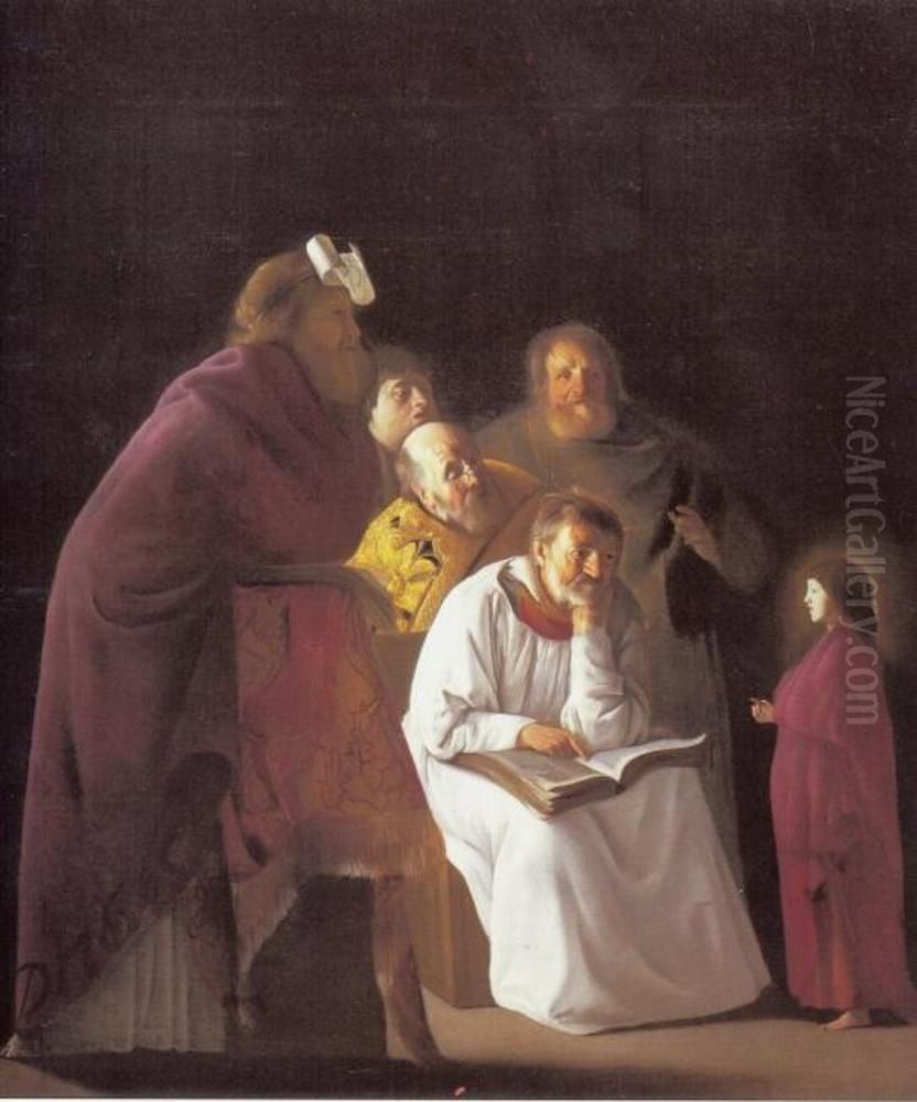 The twelve year old Christ disputing in the temple with the Doctors Oil Painting by Paulus Bor
