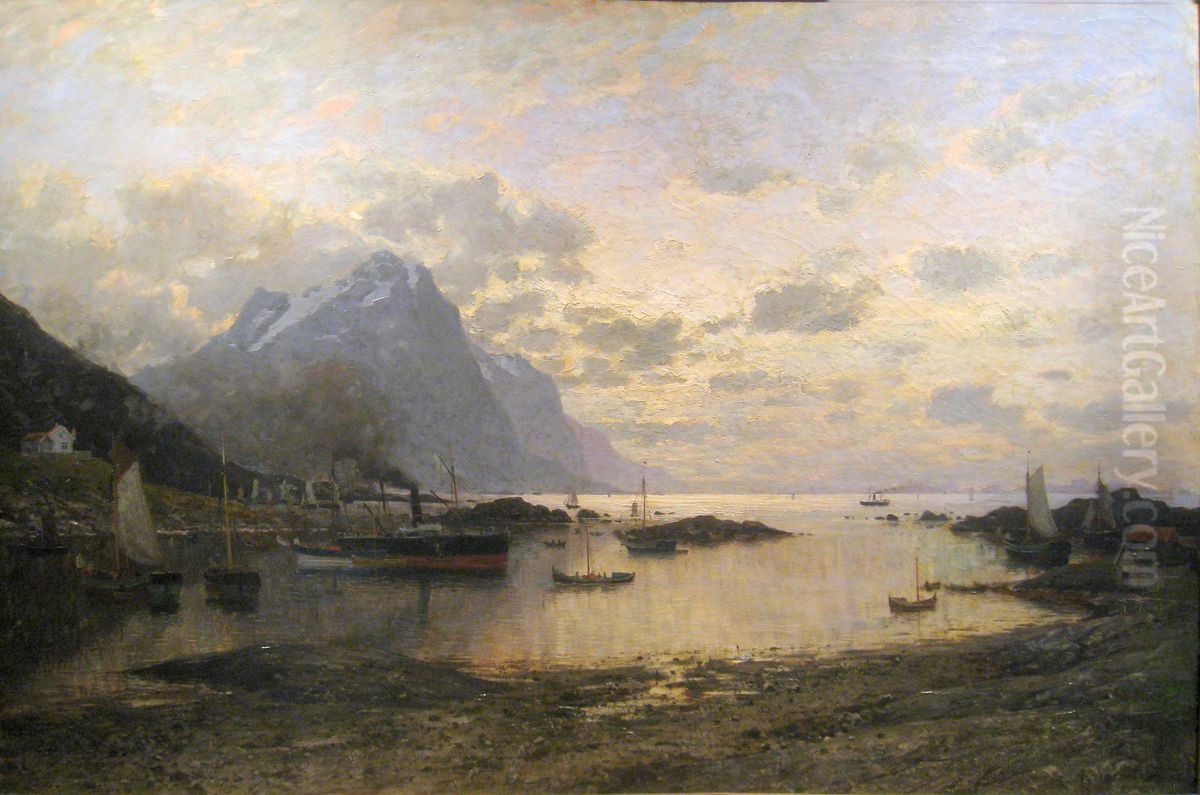 Arrival of the Mail Steamer at Lofoten Oil Painting by Adelsteen Normann