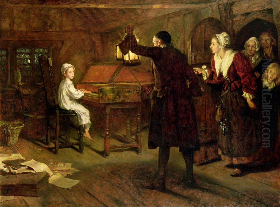 The Child Handel, Discovered by His Parents Oil Painting by Margaret Dicksee