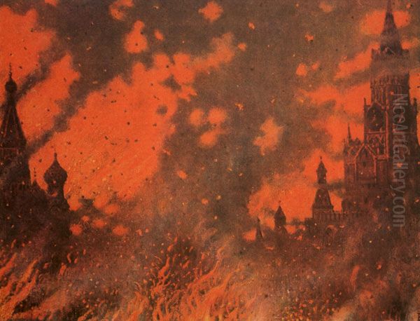 Zamoskvorechye in fire Oil Painting by Vasily Vereshchagin