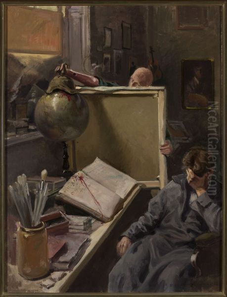 Scene in the painter's studio Oil Painting by Jozef Rapacki