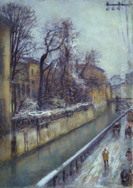 On the Naviglio Canal Oil Painting by Michele Cascella On the Naviglio Canal Oil Painting by Michele Cascella