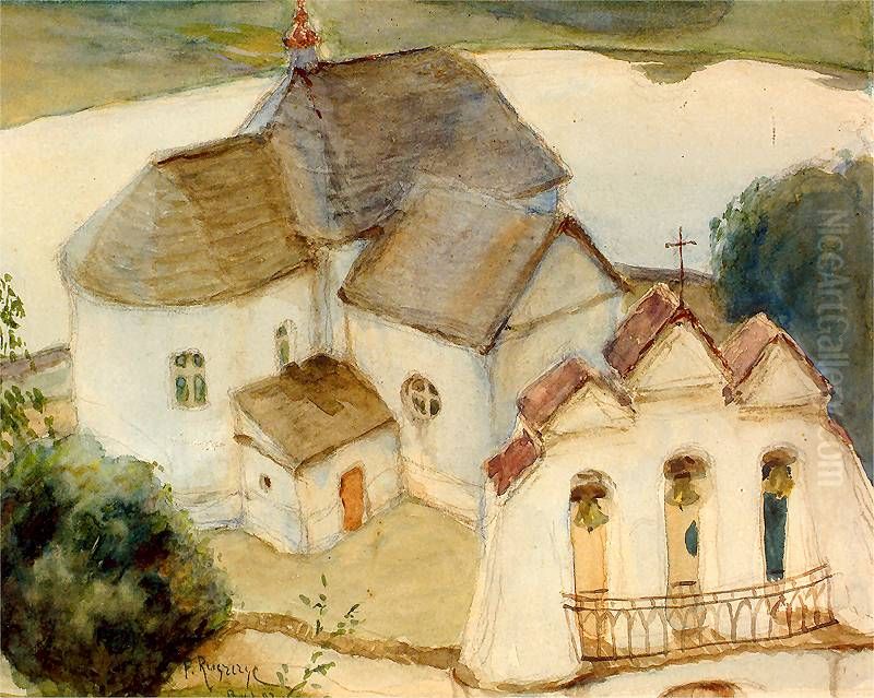 Kosciol w Wiszniewie Oil Painting by Ferdynand Ruszczyc