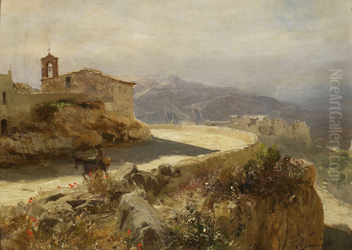 Italian landscape with a donkey Oil Painting by Henryk Siemiradzki