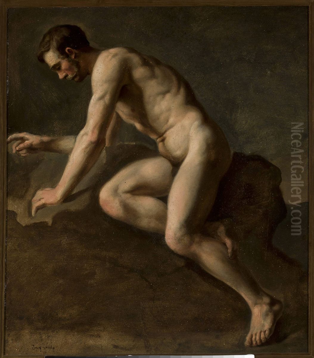 Male nude study Oil Painting by Jozef Simmler