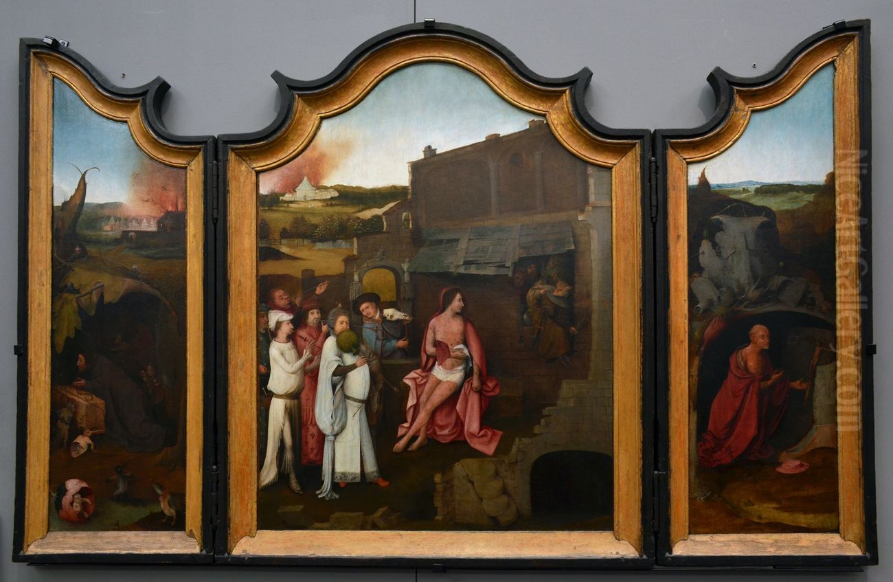 The temptation of Saint Anthony; the trials of job; Saint Jerome in the desert Oil Painting by Hieronymous Bosch