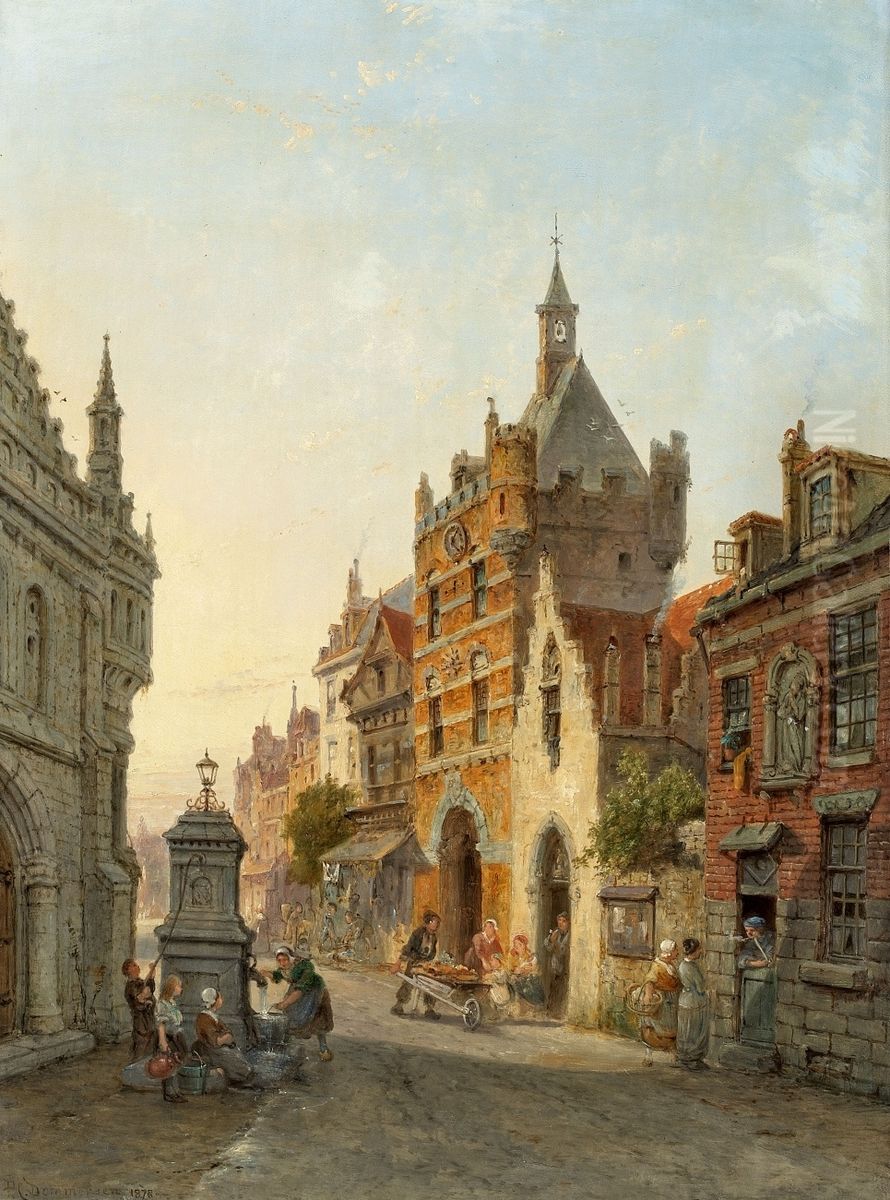 Street in a Dutch Town Oil Painting by Pieter Cornelis Dommersen