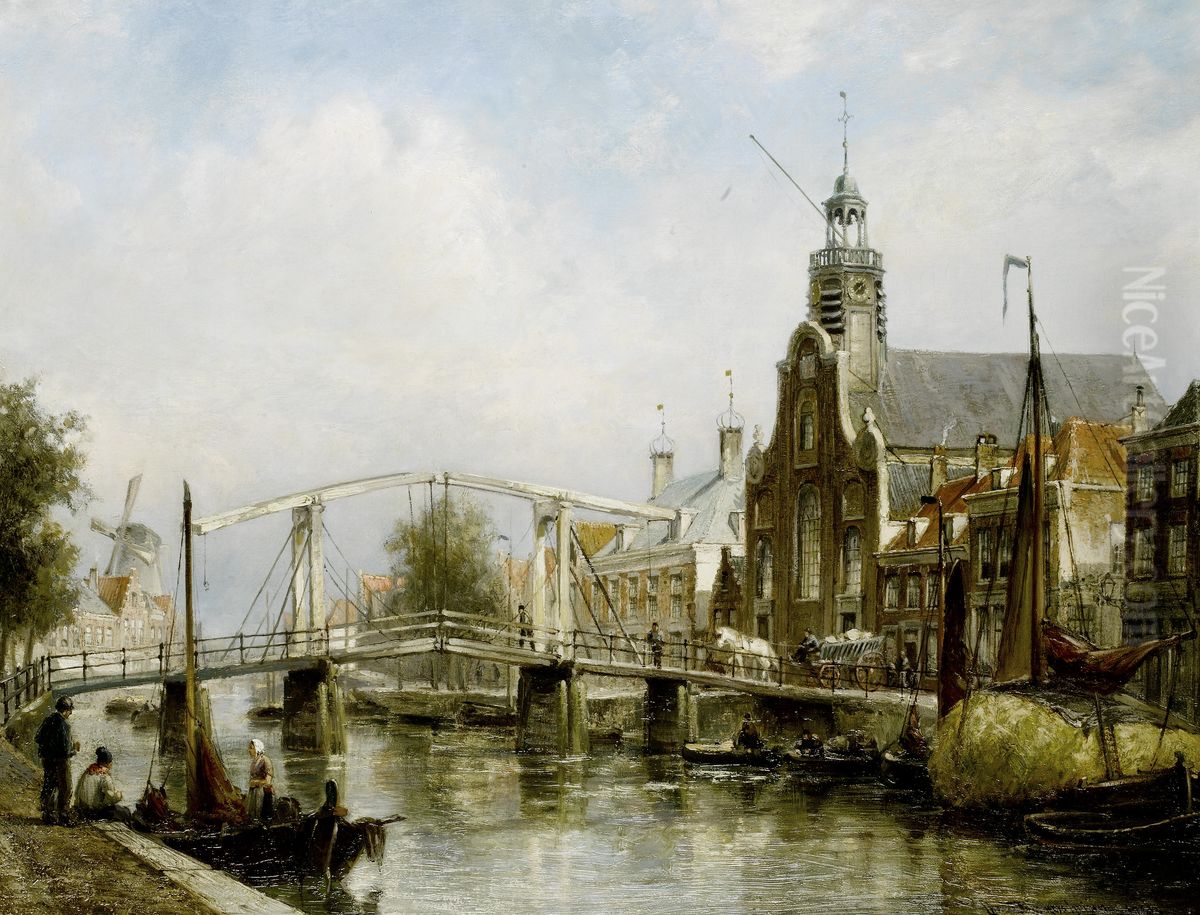 View of the Old or Pelgrimsvaderschurch Rotterdam Oil Painting by Cornelis Christiaan Dommersen