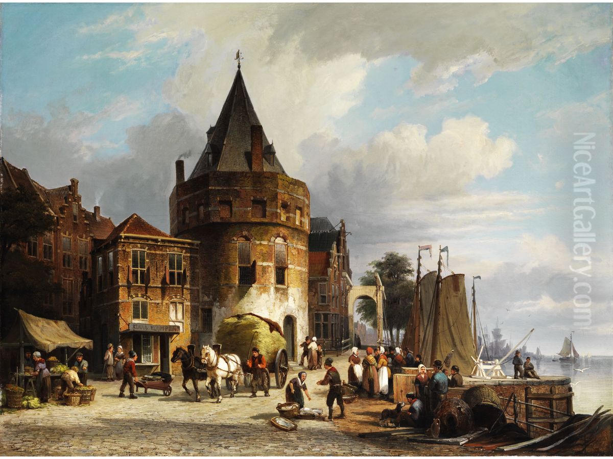 The Schreierstoren in Amsterdam Oil Painting by Cornelis Christiaan Dommersen