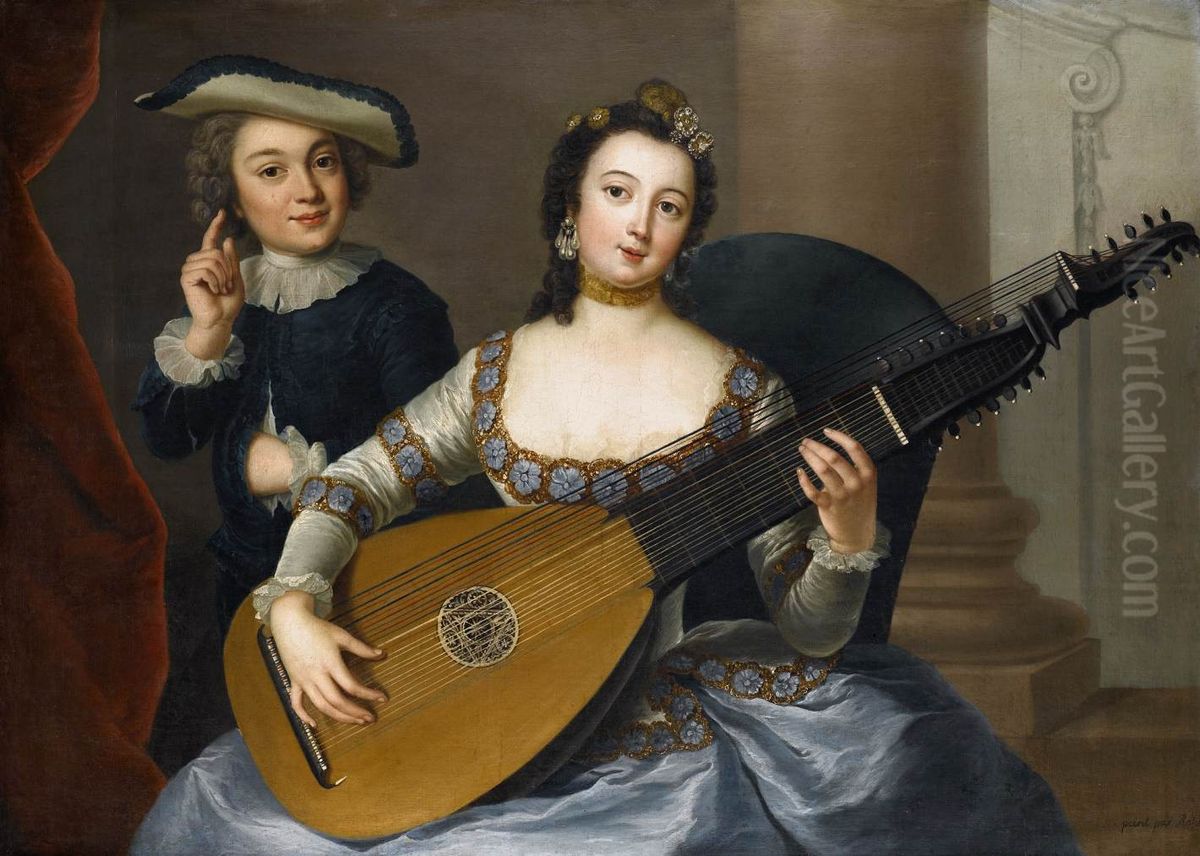 Woman playing a Lute Oil Painting by Anna Dorothea Therbusch