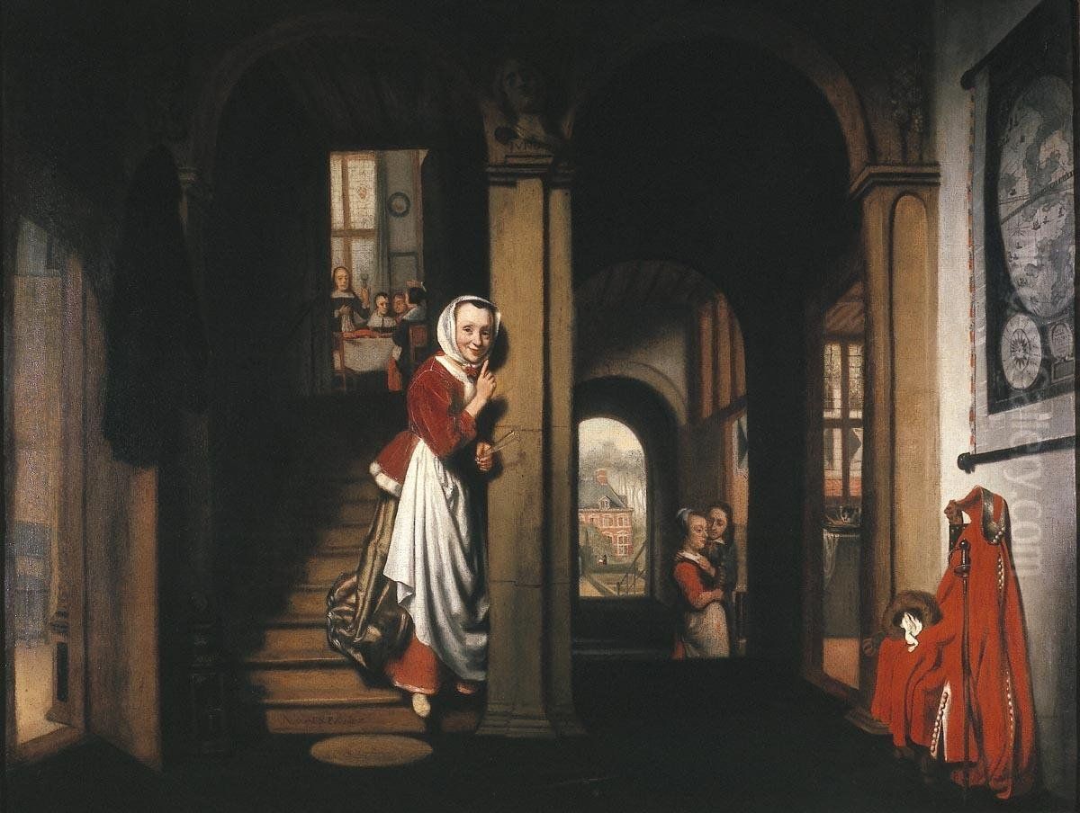 De luistervink Oil Painting by Nicolaes Maes