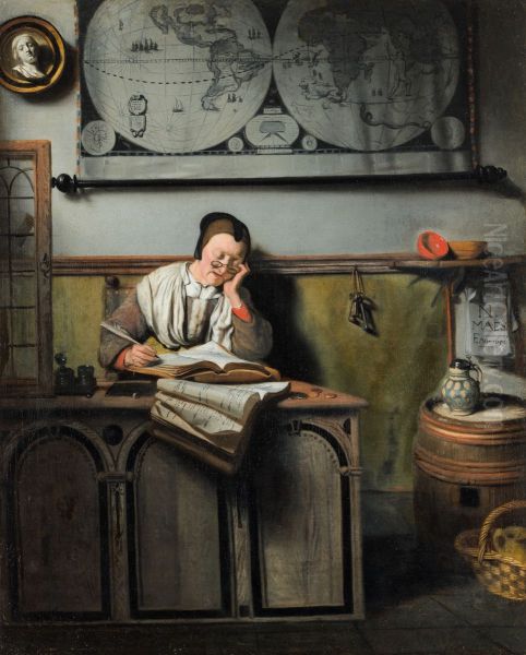 Slapende vrouw met boekhouding Oil Painting by Nicolaes Maes