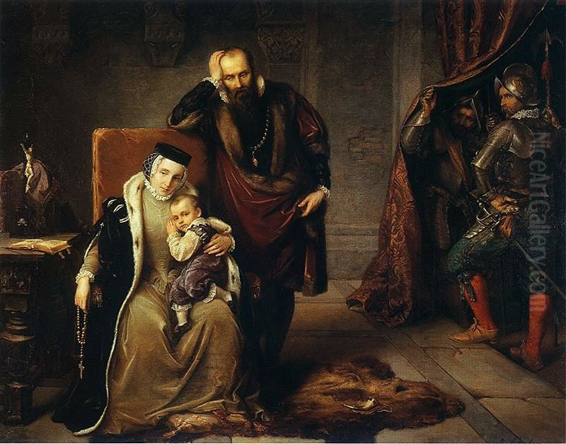 Catherine Jagiellon with her son Sigismund in prison Oil Painting by Jozef Simmler