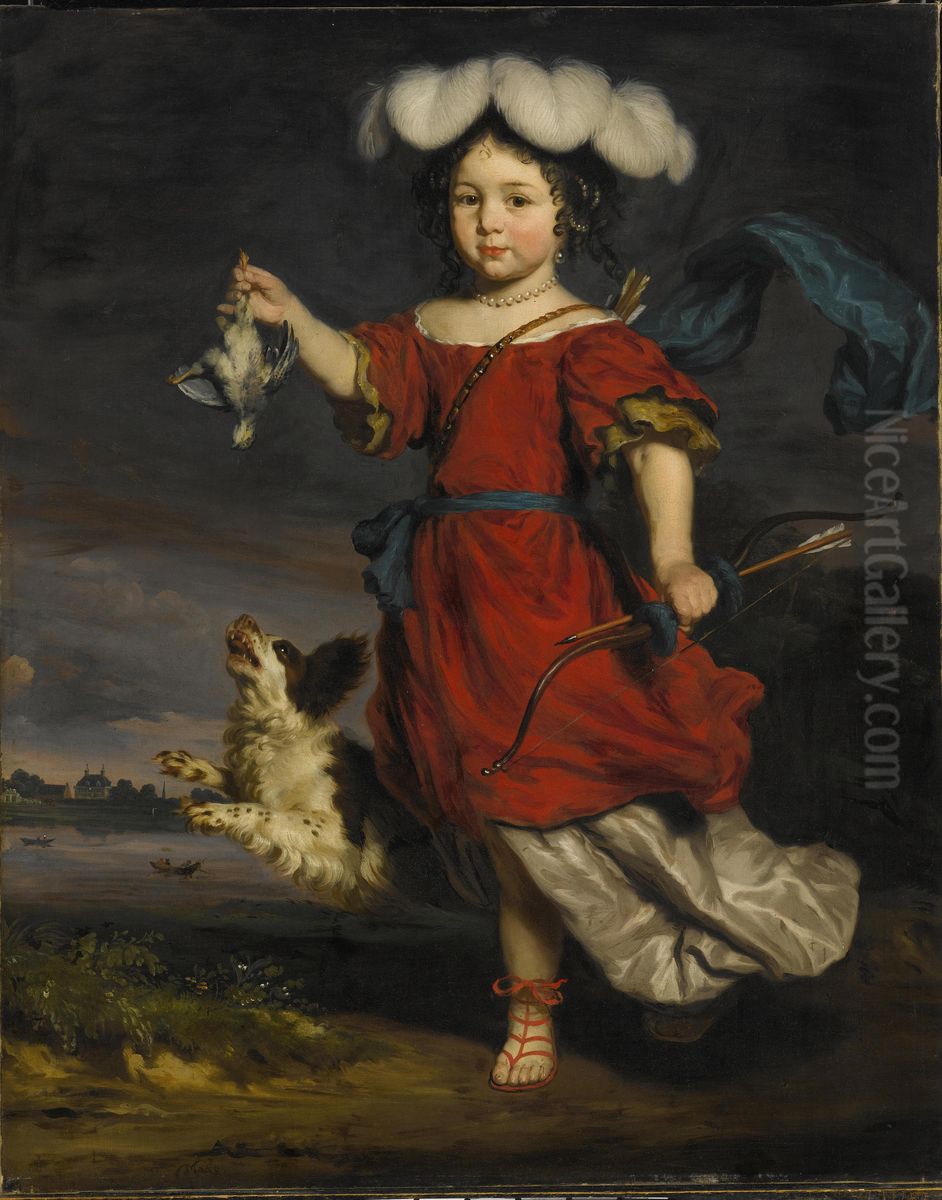 A Portrait of a Child in a Goat Cart Oil Painting by Nicolaes Maes