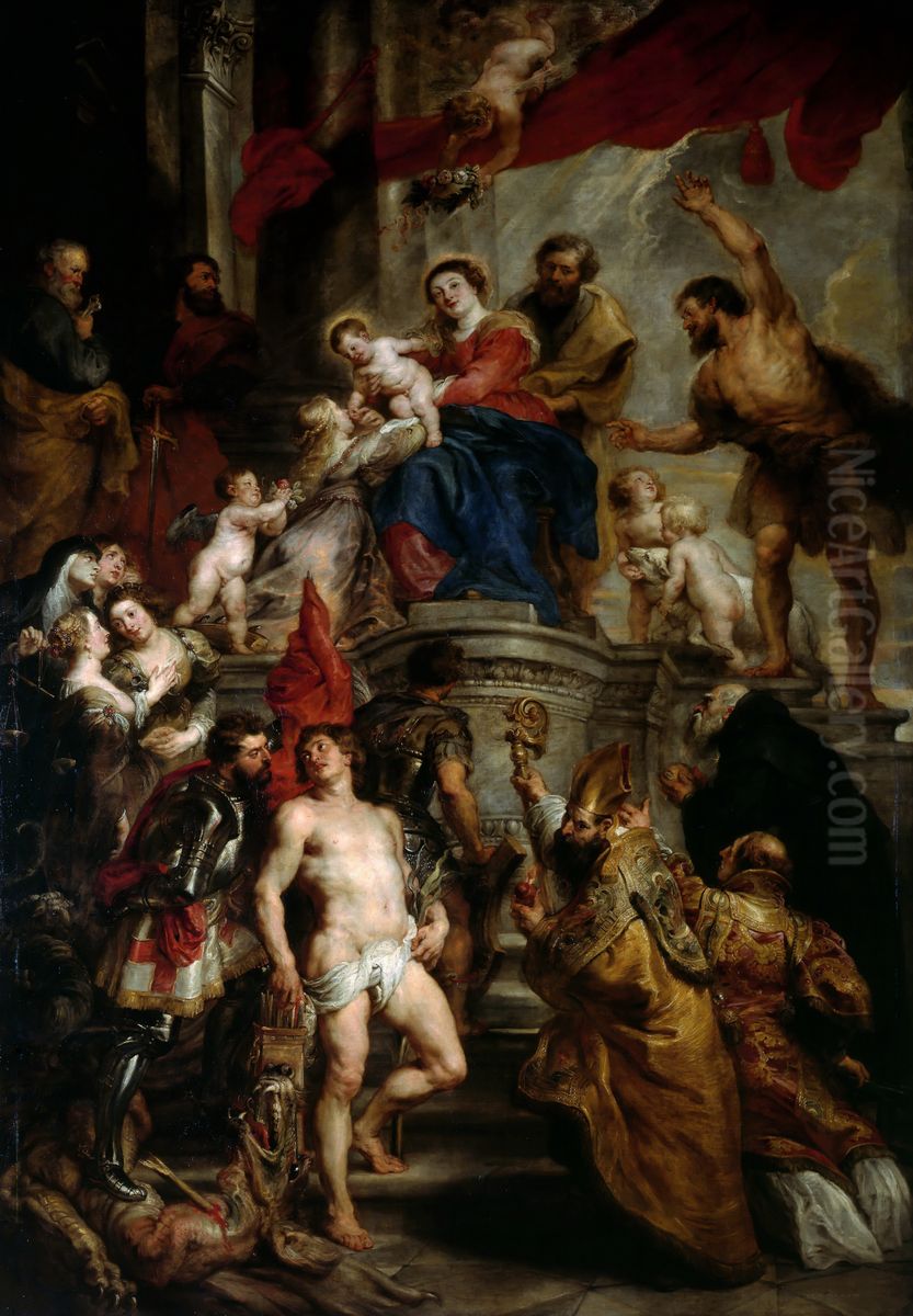 Madonna Enthroned with Child and Saints Oil Painting by (studio of) Rubens, Peter Paul