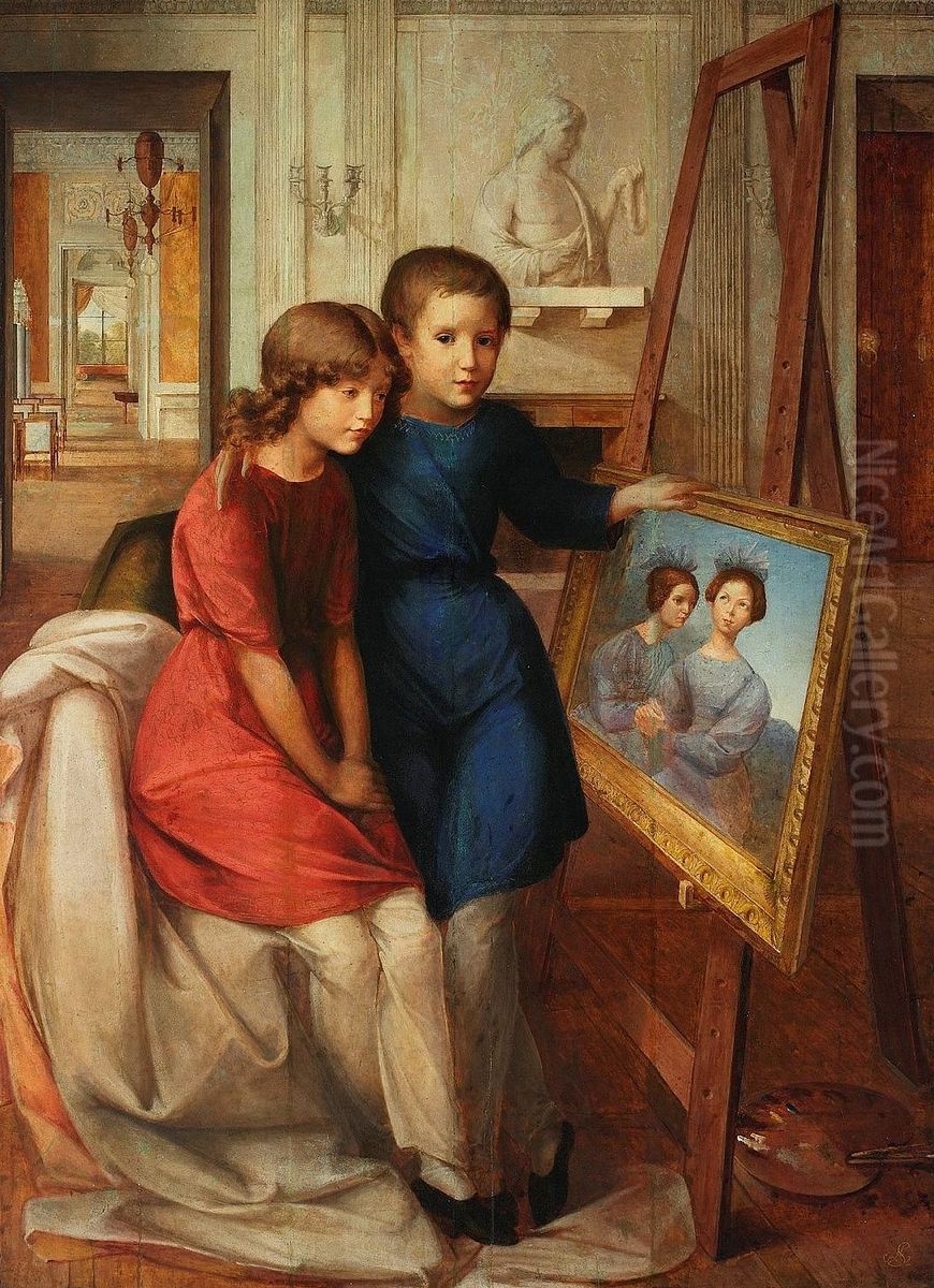 Portrait of Alfred Potocki and Adam Potocki Oil Painting by Wojciech Stattler