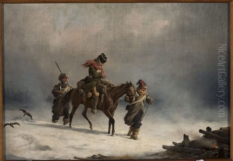 Odwrot spod Moskwy w 1812 roku Oil Painting by January Suchodolski