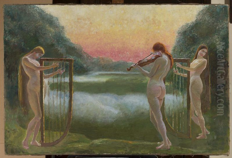 Trzy nimfy nad jeziorem - koncert Oil Painting by Waclaw Szymanowski