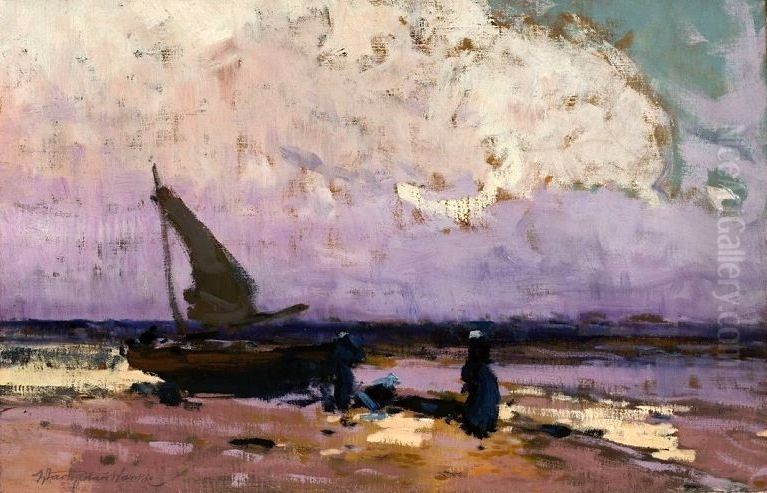 Sea and a sail boat Oil Painting by Wladyslaw Wankie