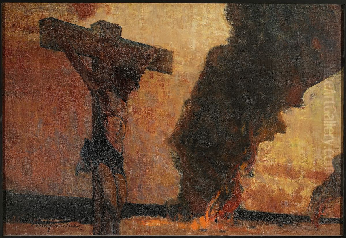 Christ on the cross Oil Painting by Wladyslaw Wankie