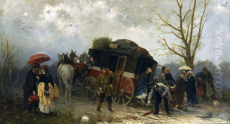 Travel accident Oil Painting by Alfred Wierusz-Kowalski