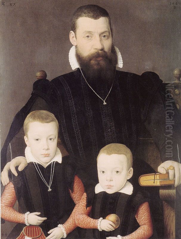Adriaan van Santvoort and his Sons Guillaume and Adriaan Oil Painting by Bernaert de Rijckere