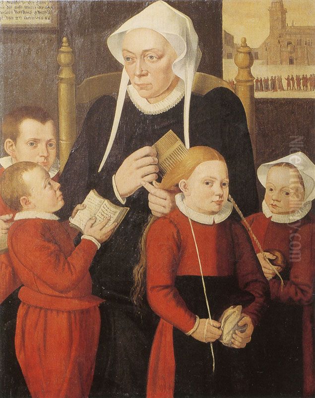 Hilleke de Roy and 4 of her Orphans Oil Painting by unknown
