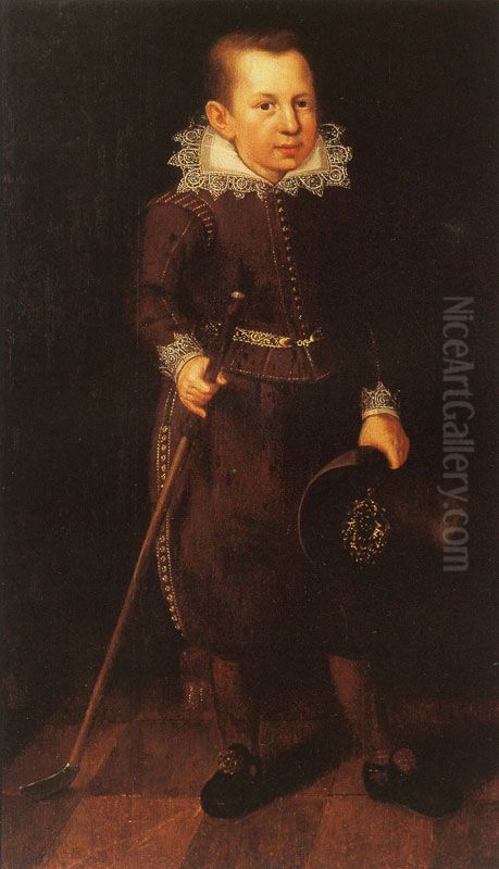 Boy with Colf Stick Oil Painting by unknown