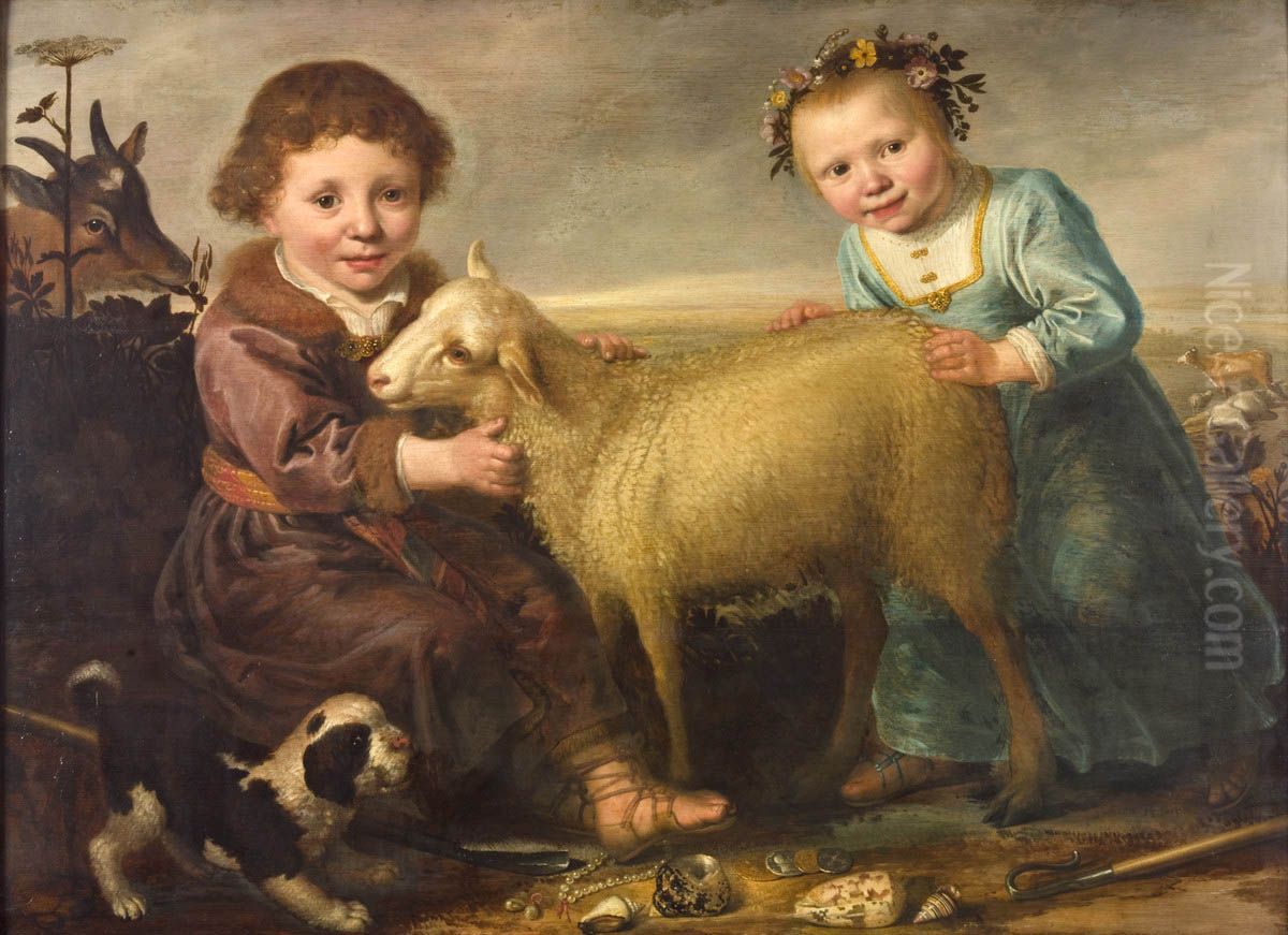 Two children with a lamb Oil Painting by Jacob Gerritsz. Cuyp