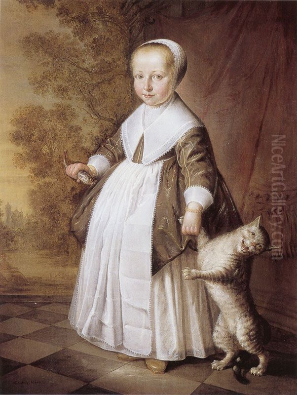 4-year-old Girl with Cat and Fish Oil Painting by Jacob Gerritsz. Cuyp