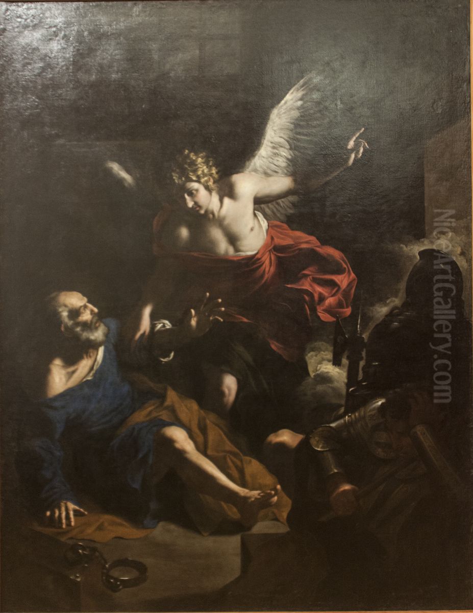 San Pietro liberato dal carcere Oil Painting by Pietro Novelli