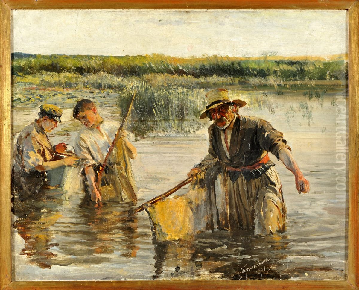 Fishermen Oil Painting by Leon Wyczolkowski Fishermen Oil Painting by Leon Wyczolkowski