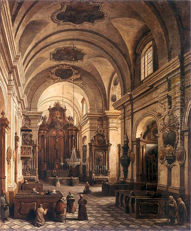 Interior of the Reformed Franciscan Church in Warsaw. Oil Painting by Marcin Zaleski
