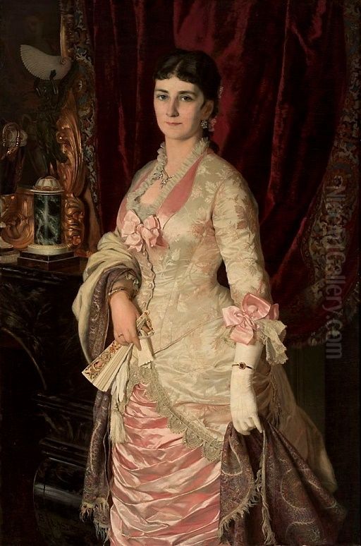 Portrait of a lady in a satin dress Oil Painting by Boleslaw Laszczynski