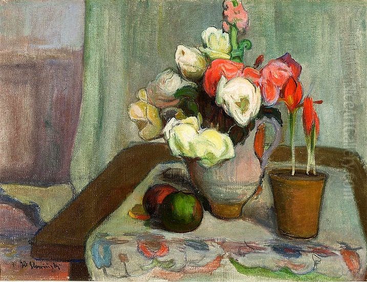Still life with a vase of flowers Oil Painting by Wladyslaw Slewinski