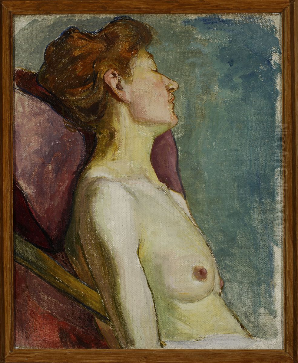 Semi-nude of a seated woman Oil Painting by Wladyslaw Slewinski